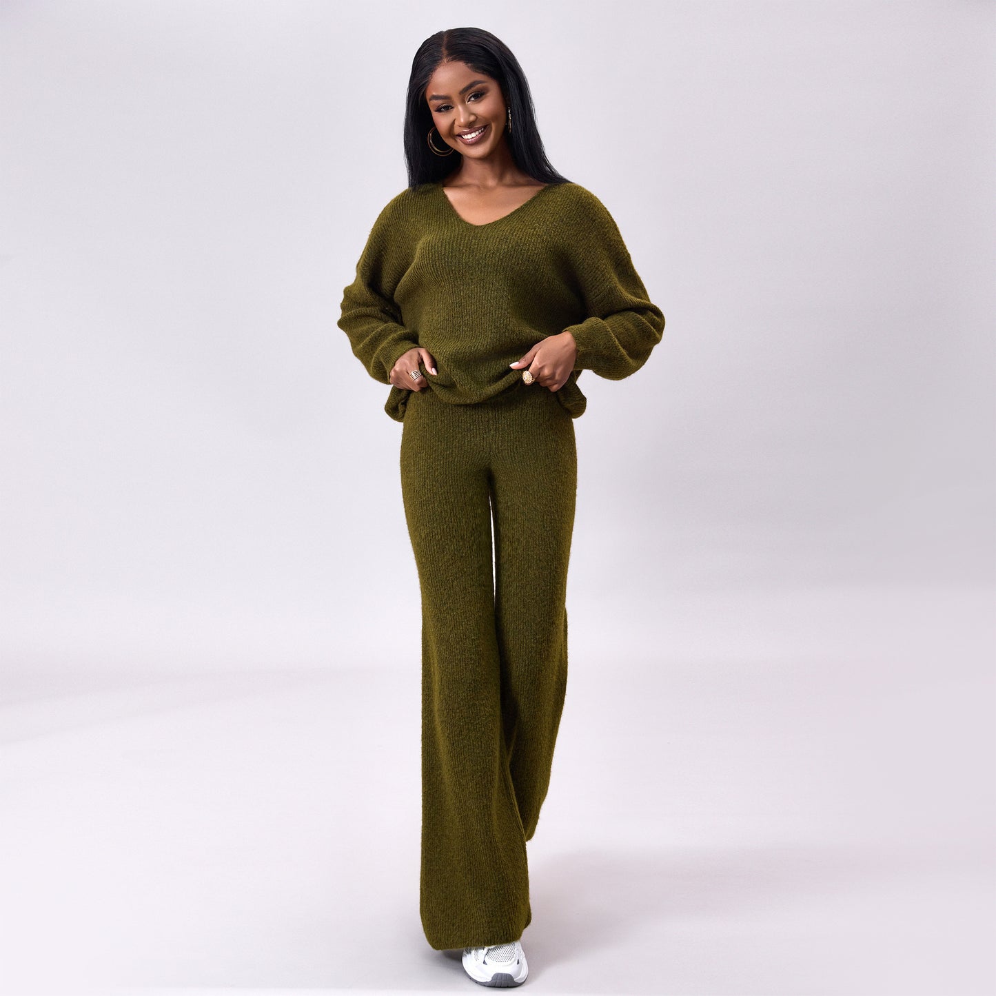 Knitted Sunken Stripe Brushed Long Sleeve Suit