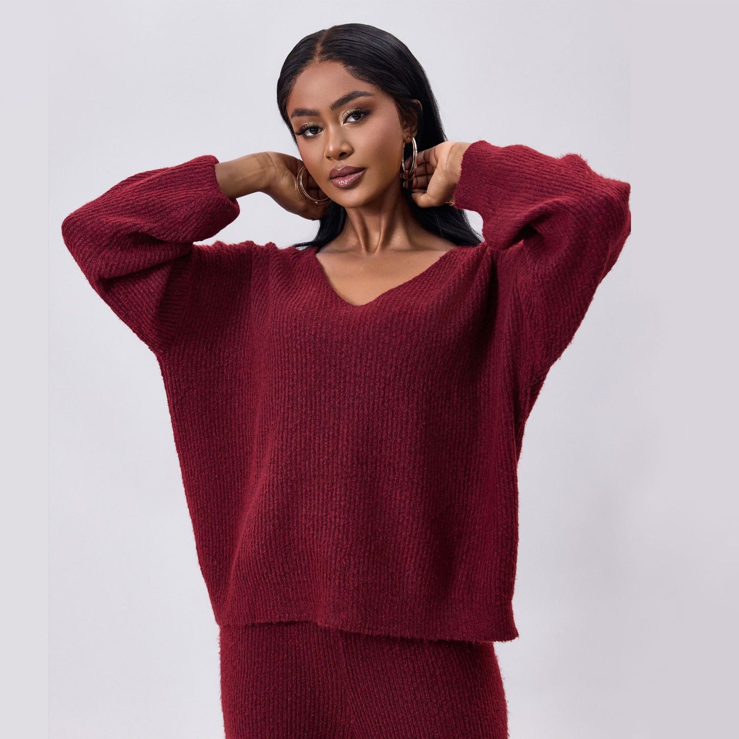 Knitted Sunken Stripe Brushed Long Sleeve Suit