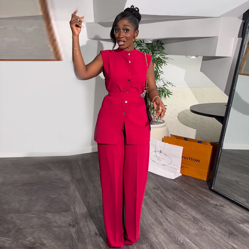 Women's Fashion Tops Wide-leg Trousers Suit