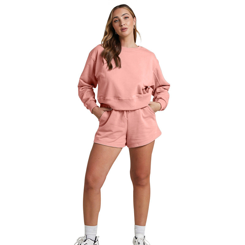 Solid Color Long Sleeve Sweaters Women's Clothing Short Two-piece Set