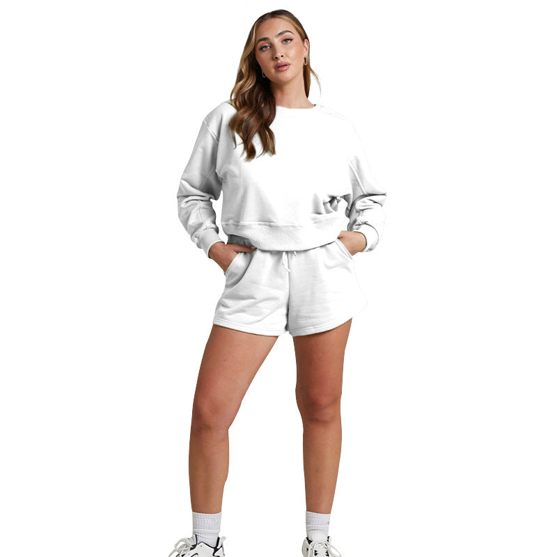Solid Color Long Sleeve Sweaters Women's Clothing Short Two-piece Set